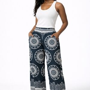 Navy Blue Mandala Print Women's Pants